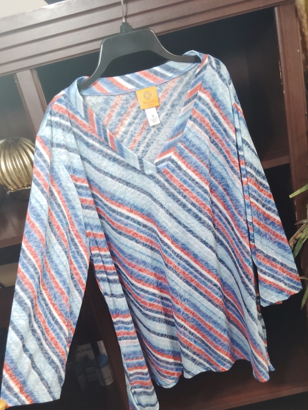 Ruby Rd. Blue, Red & White Striped V-Neck Tunic